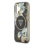 Apple iPhone 17 Kılıf Guess Orjinal Lisanslı M-safe Şarj Özellikli Simli Çiçek Desenli Metal Kamera Çerçeveli Üçgen Logolu Kapak