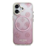Apple iPhone 17 Kılıf Guess Orjinal Lisanslı M-safe Şarj Özellikli Simli Peony Desenli Silikon Kapak