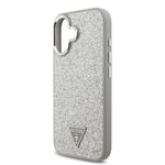 Apple iPhone 17 Kılıf Guess Orjinal Lisanslı M-safe Şarj Özellikli Metal Kamera Çerçeveli Üçgen Logolu Glitter Kapak