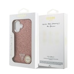 Apple iPhone 17 Kılıf Guess Orjinal Lisanslı M-safe Şarj Özellikli Metal Kamera Çerçeveli Üçgen Logolu Glitter Kapak