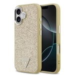 Apple iPhone 17 Kılıf Guess Orjinal Lisanslı M-safe Şarj Özellikli Metal Kamera Çerçeveli Üçgen Logolu Glitter Kapak
