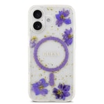 Apple iPhone 17 Kılıf Guess Orjinal Lisanslı M-safe Şarj Özellikli Transparan Resin Flowers Kapak