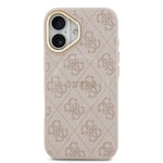 Apple iPhone 17 Kılıf Guess Orjinal Lisanslı M-safe Şarj Özellikli Gold Metal Kamera Çerçeveli PU Deri 4G Desenli Yazı Logolu Kapak