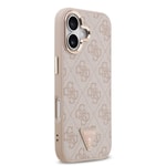 Apple iPhone 17 Kılıf Guess Orjinal Lisanslı M-safe Şarj Özellikli Gold Metal Kamera Çerçeveli Taşlı Üçgen Logo 4G Desenli Kapak