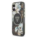Apple iPhone 17 Kılıf Guess Orjinal Lisanslı M-safe Şarj Özellikli Simli Çiçek Desenli Metal Kamera Çerçeveli Üçgen Logolu Kapak