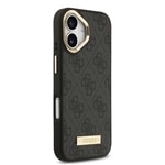 Apple iPhone 17 Kılıf Guess Orjinal Lisanslı M-safe Şarj Özellikli 4G Desenli PU Metal Plaka Klasik Logolu Kapak