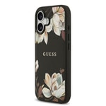 Apple iPhone 17 Kılıf Guess Orjinal Lisanslı M-safe Şarj Özellikli Taneli Çiçek Tasarımlı Metal Yazı Logolu Kapak