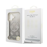 Apple iPhone 17 Kılıf Guess Orjinal Lisanslı M-safe Şarj Özellikli Simli Peony Desenli Silikon Kapak