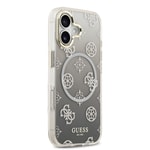 Apple iPhone 17 Kılıf Guess Orjinal Lisanslı M-safe Şarj Özellikli Simli Peony Desenli Silikon Kapak