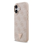 Apple iPhone 17 Kılıf Guess Orjinal Lisanslı M-safe Şarj Özellikli Gold Metal Kamera Çerçeveli Taşlı Üçgen Logo 4G Desenli Kapak
