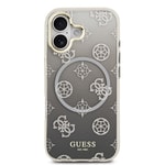 Apple iPhone 17 Kılıf Guess Orjinal Lisanslı M-safe Şarj Özellikli Simli Peony Desenli Silikon Kapak