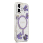 Apple iPhone 17 Kılıf Guess Orjinal Lisanslı M-safe Şarj Özellikli Transparan Resin Flowers Kapak