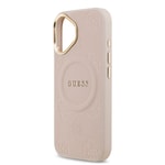 Apple iPhone 17 Kılıf Guess Orjinal Lisanslı M-safe Şarj Özellikli Sıcak Baskılı Yazı Logolu PU Deri Peony Kapak