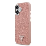 Apple iPhone 17 Kılıf Guess Orjinal Lisanslı M-safe Şarj Özellikli Metal Kamera Çerçeveli Üçgen Logolu Glitter Kapak