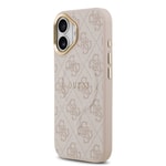 Apple iPhone 17 Kılıf Guess Orjinal Lisanslı M-safe Şarj Özellikli Gold Metal Kamera Çerçeveli PU Deri 4G Desenli Yazı Logolu Kapak