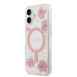 Apple iPhone 17 Kılıf Guess Orjinal Lisanslı M-safe Şarj Özellikli Transparan Resin Flowers Kapak
