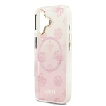 Apple iPhone 17 Kılıf Guess Orjinal Lisanslı M-safe Şarj Özellikli Simli Peony Desenli Silikon Kapak
