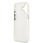 Apple iPhone 17 Kılıf Guess Orjinal Lisanslı M-safe Şarj Özellikli Simli Çiçek Desenli Metal Kamera Çerçeveli Üçgen Logolu Kapak