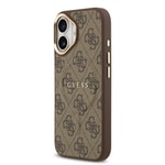 Apple iPhone 17 Kılıf Guess Orjinal Lisanslı M-safe Şarj Özellikli Gold Metal Kamera Çerçeveli PU Deri 4G Desenli Yazı Logolu Kapak