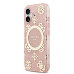 Apple iPhone 17 Kılıf Guess Orjinal Lisanslı M-safe Şarj Özellikli IML Peony ve 4G Desenli Klasik Logolu Kapak