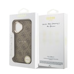 Apple iPhone 17 Kılıf Guess Orjinal Lisanslı M-safe Şarj Özellikli Gold Metal Kamera Çerçeveli PU Deri 4G Desenli Yazı Logolu Kapak