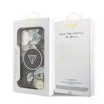 Apple iPhone 17 Kılıf Guess Orjinal Lisanslı M-safe Şarj Özellikli Simli Çiçek Desenli Metal Kamera Çerçeveli Üçgen Logolu Kapak