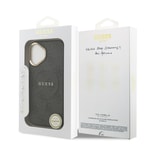 Apple iPhone 17 Kılıf Guess Orjinal Lisanslı M-safe Şarj Özellikli Gold Metal Kamera Çerçeveli PU Deri 4G Desenli Yazı Logolu Kapak