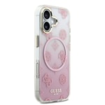 Apple iPhone 17 Kılıf Guess Orjinal Lisanslı M-safe Şarj Özellikli Simli Peony Desenli Silikon Kapak