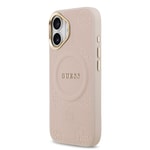 Apple iPhone 17 Kılıf Guess Orjinal Lisanslı M-safe Şarj Özellikli Sıcak Baskılı Yazı Logolu PU Deri Peony Kapak