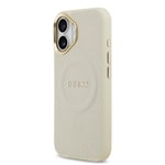 Apple iPhone 17 Kılıf Guess Orjinal Lisanslı M-safe Şarj Özellikli Sıcak Baskılı Yazı Logolu PU Deri Peony Kapak