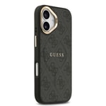 Apple iPhone 17 Kılıf Guess Orjinal Lisanslı M-safe Şarj Özellikli Gold Metal Kamera Çerçeveli PU Deri 4G Desenli Yazı Logolu Kapak