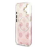 Apple iPhone 17 Kılıf Guess Orjinal Lisanslı M-safe Şarj Özellikli Simli Peony Desenli Silikon Kapak