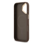 Apple iPhone 17 Kılıf Guess Orjinal Lisanslı M-safe Şarj Özellikli Gold Metal Kamera Çerçeveli PU Deri 4G Desenli Yazı Logolu Kapak