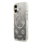 Apple iPhone 17 Kılıf Guess Orjinal Lisanslı M-safe Şarj Özellikli Simli Peony Desenli Silikon Kapak