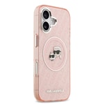 Apple iPhone 17 Kılıf Karl Lagerfeld Orjinal Lisanslı Parlayan Simli Karl & Choupette Heads Kapak