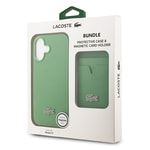 Apple iPhone 17 Kılıf Lacoste Orjinal Lisanslı M-safe Şarj Özellikli PU Pike Desenli Metal Logolu Kartlıklı Kapak