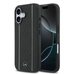Apple iPhone 17 Kılıf Mercedes Benz Orjinal Lisanslı M-safe Şarj Özellikli Şeritli Yıldız Desenli Metal Logolu Deri Kapak