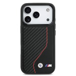Apple iPhone 17 Pro Kılıf BMW Orjinal Lisanslı M-safe Şarj Özellikli Metal BMW ve M Logolu PU Karbon Tasarımlı Kapak