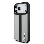 Apple iPhone 17 Pro Kılıf BMW Orjinal Lisanslı M-safe Şarj Özellikli Deri Arka Yüzey Metal Logolu Delikli Şerit Tasarımlı Kapak