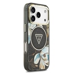 Apple iPhone 17 Pro Kılıf Guess Orjinal Lisanslı M-safe Şarj Özellikli Simli Çiçek Desenli Metal Kamera Çerçeveli Üçgen Logolu Kapak