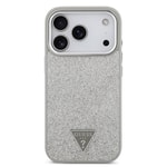 Apple iPhone 17 Pro Kılıf Guess Orjinal Lisanslı M-safe Şarj Özellikli Metal Kamera Çerçeveli Üçgen Logolu Glitter Kapak