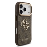 Apple iPhone 17 Pro Kılıf Guess Orjinal Lisanslı Gold Metal Kamera Çerçeveli 4G Desenli Metal Büyük 4G ve Yazı Logolu Kapak