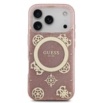 Apple iPhone 17 Pro Kılıf Guess Orjinal Lisanslı M-safe Şarj Özellikli IML Peony ve 4G Desenli Klasik Logolu Kapak