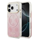 Apple iPhone 17 Pro Kılıf Guess Orjinal Lisanslı M-safe Şarj Özellikli Simli Peony Desenli Silikon Kapak