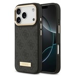 Apple iPhone 17 Pro Kılıf Guess Orjinal Lisanslı M-safe Şarj Özellikli 4G Desenli PU Metal Plaka Klasik Logolu Kapak