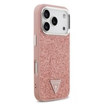 Apple iPhone 17 Pro Kılıf Guess Orjinal Lisanslı M-safe Şarj Özellikli Metal Kamera Çerçeveli Üçgen Logolu Glitter Kapak