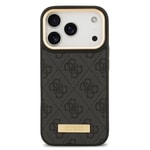 Apple iPhone 17 Pro Kılıf Guess Orjinal Lisanslı M-safe Şarj Özellikli 4G Desenli PU Metal Plaka Klasik Logolu Kapak