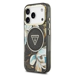 Apple iPhone 17 Pro Kılıf Guess Orjinal Lisanslı M-safe Şarj Özellikli Simli Çiçek Desenli Metal Kamera Çerçeveli Üçgen Logolu Kapak