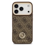 Apple iPhone 17 Pro Kılıf Guess Orjinal Lisanslı M-safe Şarj Özellikli Gold Metal Kamera Çerçeveli Taşlı 4G Logolu Kapak