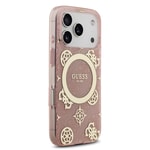 Apple iPhone 17 Pro Kılıf Guess Orjinal Lisanslı M-safe Şarj Özellikli IML Peony ve 4G Desenli Klasik Logolu Kapak